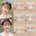 ヘアアクセサリー キッズ 女の子 ベビー かわいい 中国風 古風 漢服 髪飾り プリンセス レトロ調 ヘアクリップ 髪留め パール ラインストーン 合金製 立体モチーフ サイドクリップ