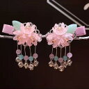 髪飾り 子供 女の子 ベビー かわいい リボン 蝶々 歩揺 ヘアクリップ レトロ 民族風 プリンセス風 刺繍デザイン メタルパーツ 水晶 ハンドメイド ピンク系 ブルー系