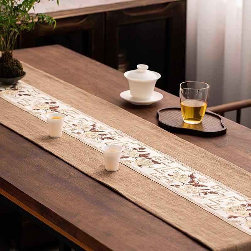 テーブルランナー 新中国風 防水 茶席 ティーマット モダン シンプル 禅スタイル ラミー麻素材 リビング 書斎 ダイニング 店舗用 ティーテーブル装飾 伝統窓花柄