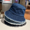 バケットハット レディース デニム 帽子 ウォッシュ加工 フリンジ 小顔効果 つば広 カジュアル レトロ おしゃれ 普段使い オールシーズン ライトブルー ダークブルー ブラック(4)