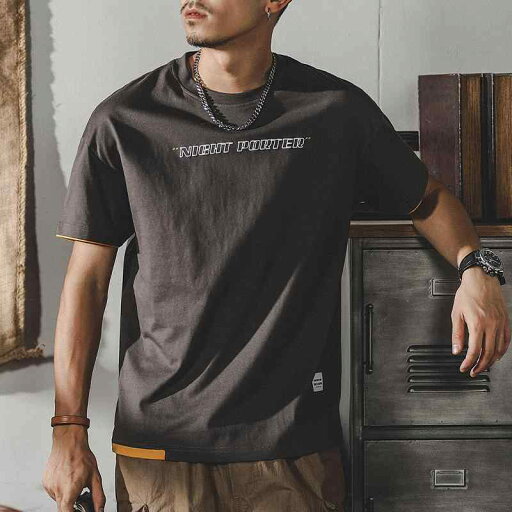 Tシャツ メンズ 半袖 トップス 夏 アメリカン カジュアル コットン フェイクツーピース グレー ブラック ホワイト Tシャツ メンズ 半袖 トップス 夏 アメリカン カジュアル コットン フェイクツーピース グレー ブラック ホワイト
