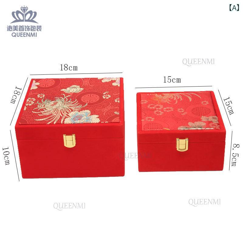 ジュエリーボックス 婚礼 結婚式 嫁入り道具 鳳凰 王冠 クラウン 赤いベルベット 花柄 木製 ゴールド 金色 深紅 蓋付き プラスチック製 アクセサリーケース...