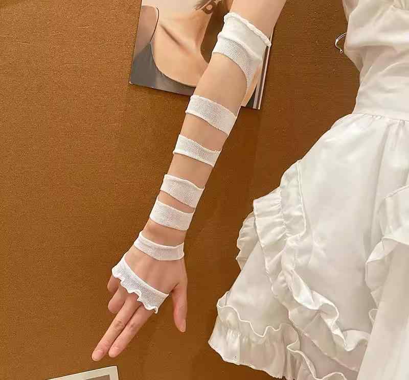 アームカバー おしゃれ レディース y2k レトロ 包帯 スリーブ ガール JK ロリータ コス ファッション 手袋 ホワイト ブラック