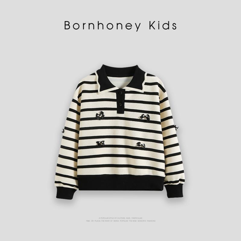 ポロシャツ キッズ 長袖 女の子 子供服 春 カジュアル トップス トレーナー プルオーバー ボーダー ベ..