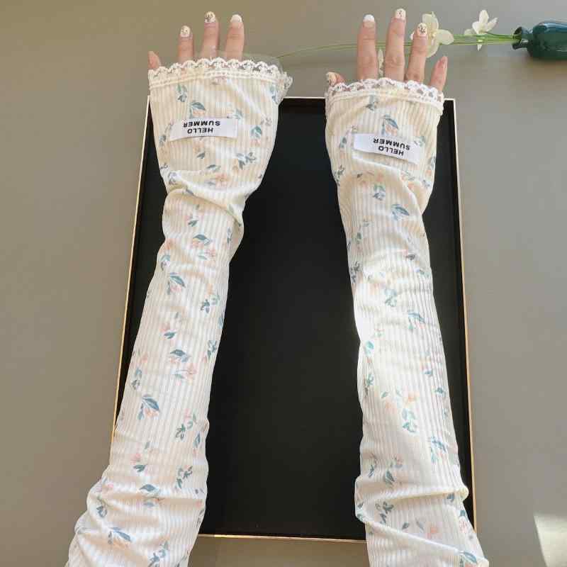 アームカバー おしゃれ レディース レースエッジ スリーブ ゆったり 紫外線 日焼け防止 サイクリング アウトドア 春夏 ホワイト