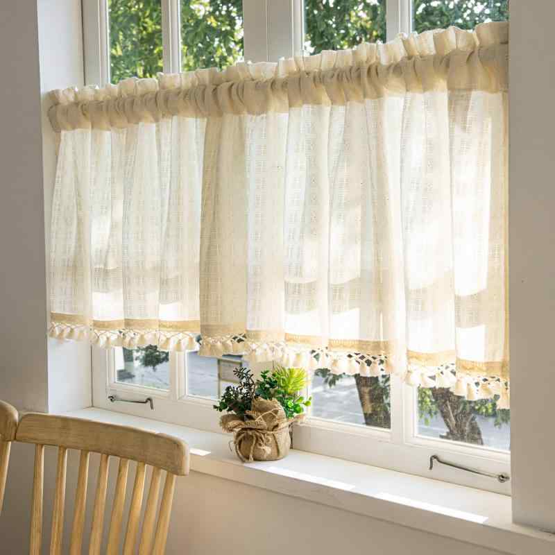 カフェカーテン おしゃれ 小窓 ハーフ ショート キッチン 出窓 バルコニー 遮光 ベージュ ホワイト