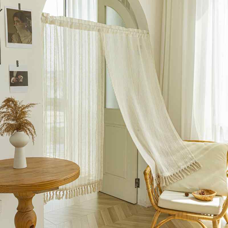 カフェカーテン おしゃれ 小窓 バルコニー キッチン リネン ブロッキング パーテーション ショート ハーフ タッセル