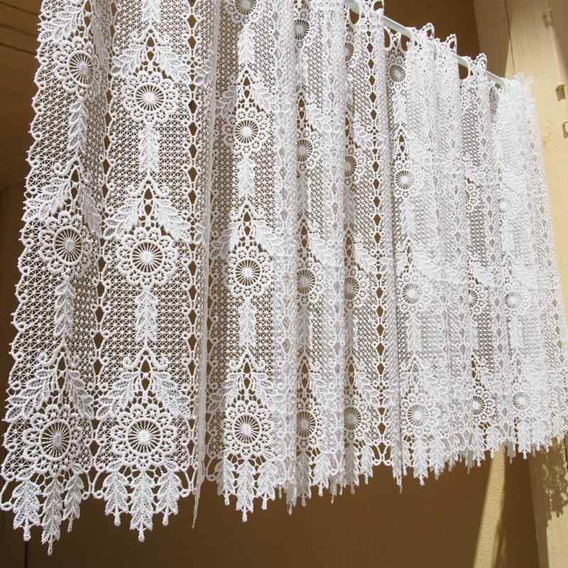 カフェカーテン おしゃれ 小窓 刺繍 レース ハーフ ショート キッチン キャビネット パーティション バルコニー 寝室 遮光 ホワイト