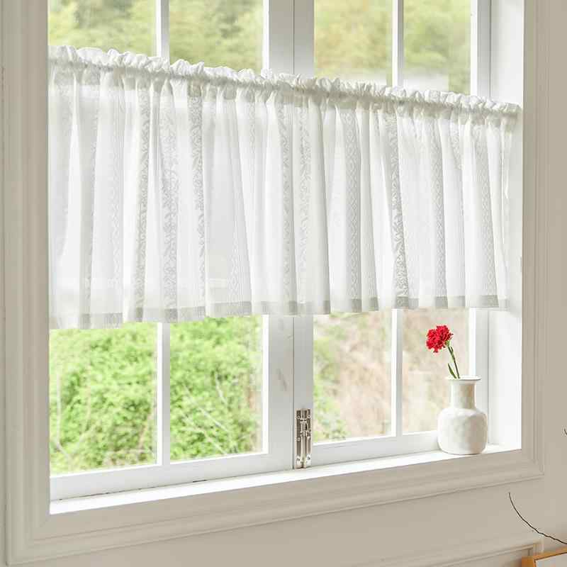 カフェカーテン おしゃれ 小窓 浴室 ハーフ ショート 洗濯機 伸縮 ロッド ホワイト