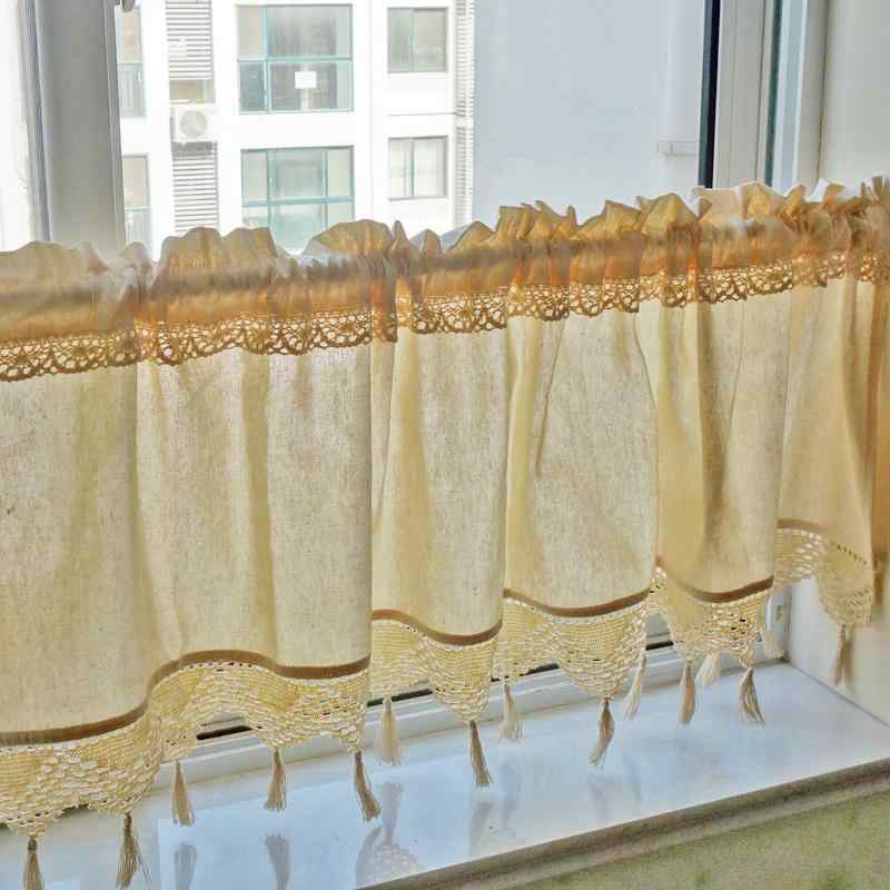 カフェカーテン おしゃれ 小窓 コットン リネン アメリカン 中国風 ショート ハーフ 遮光 出窓 ベージュ