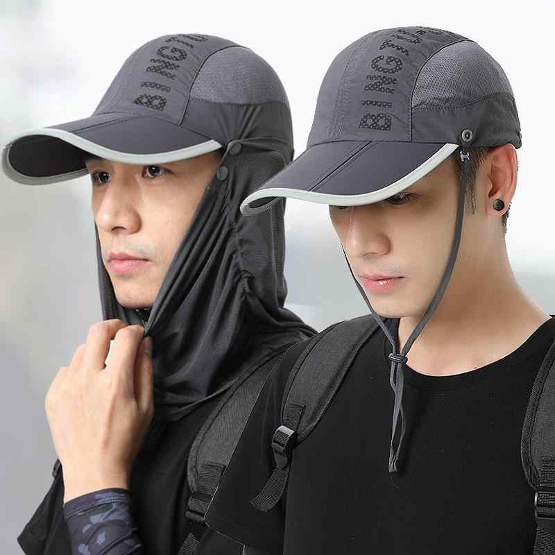 メンズ 春夏 ハット UVカット フェイスカバー一体型 顔全体用ガード つば広 日よけ帽子 紫外線対策 軽量 折りたたみ コンパクト アウトドア 釣り 登山 レジャー 熱中症対策 グレー カーキ ブルー