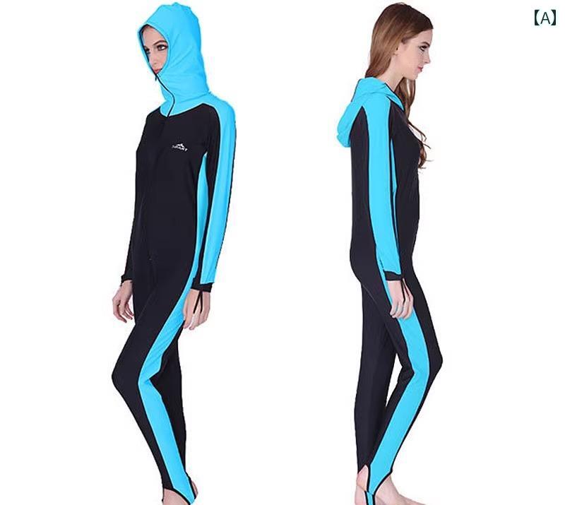 サーフィン フルスーツ メンズ レディース 長袖 フード ジッパー 長ズボン 水着 ダイビング ラッシュガード シュノーケリング ブラック 水色 ピンク
