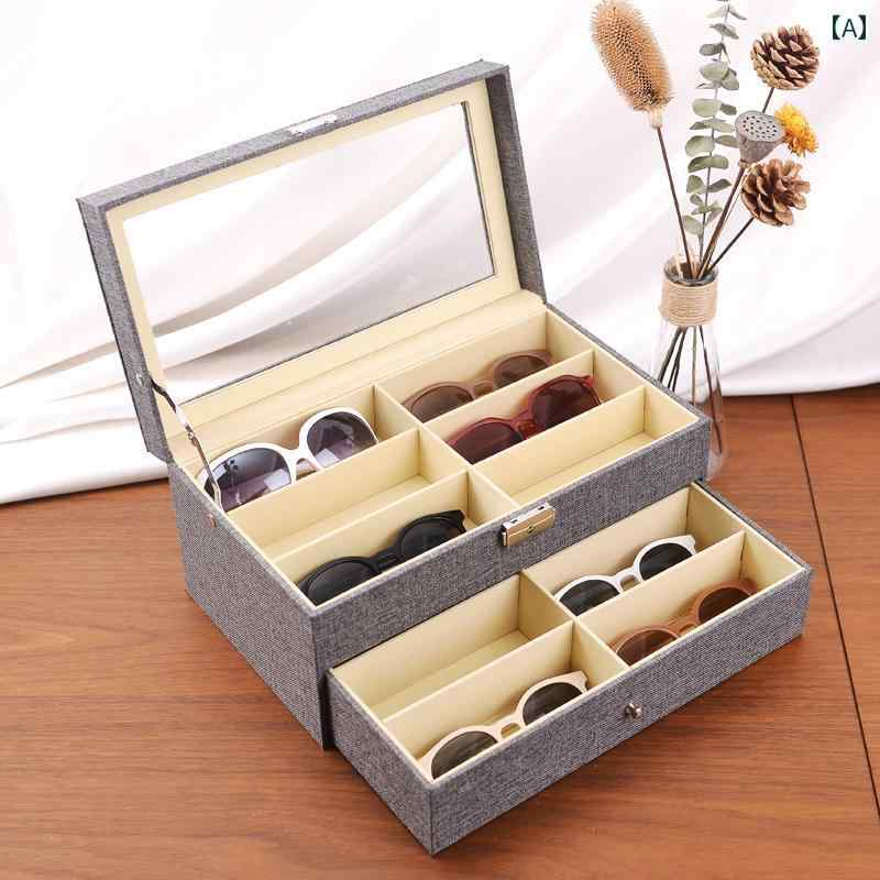 収納ボックス PUレザー メガネ サングラス 腕時計 アクセサリー 多段式 引き出し付き 家庭用 卓上 携帯 大容量 保管ケース