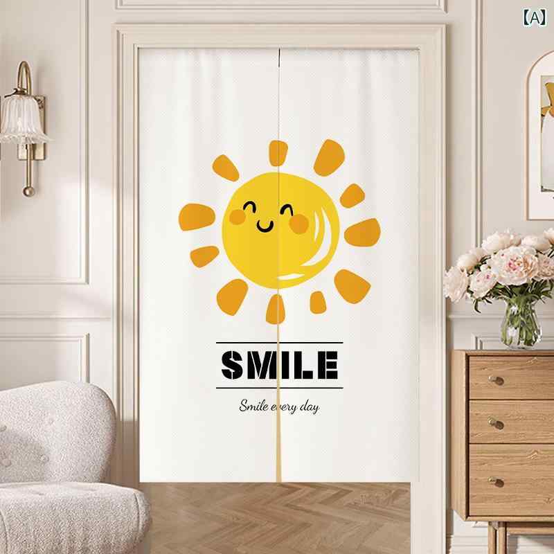 カフェカーテン おしゃれ 小窓 スマイリーフェイス 生地の ドア カーテン、 間仕切り カーテン、 廊下 、 ホーム、、 遮 光 カーテン、 ハーフ カーテン、 子供 部屋、 寝室、 パンチ フリー、 ショート カーテン