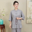 瞑想 服 メンズと レディースの ための 夏の 半袖 仏 教徒の 服、 同じ、 シルケット コットン スーツ、 グレーの 瞑想 服、 ゆったりと した、 通 気...