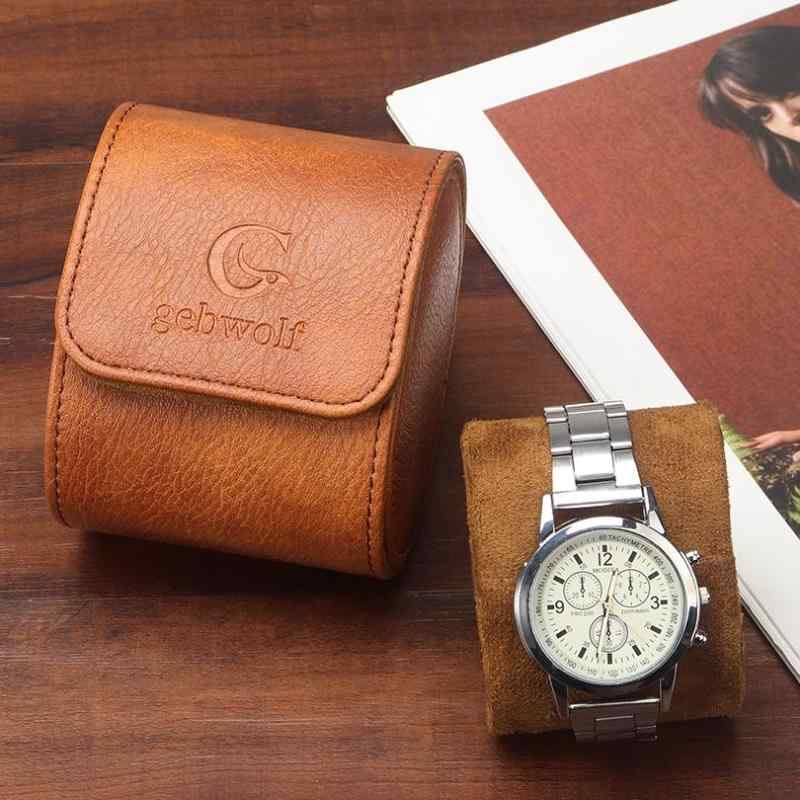 腕時計 収納ケース 防塵 携帯用 トラベル 出張 ビジネス 革製 コンパクト 軽量 シンプル おしゃれ ペア対応 ブルー