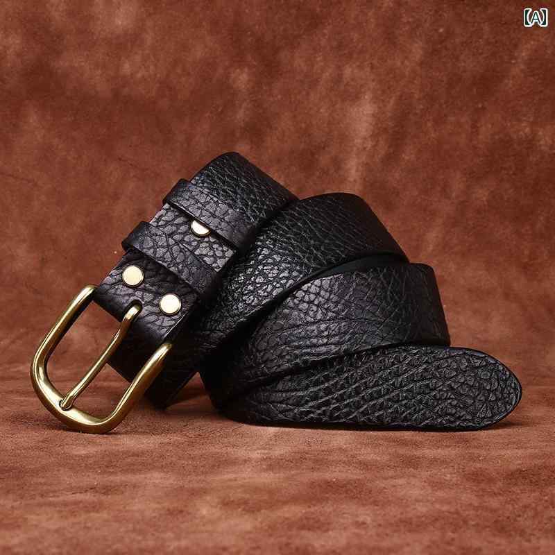 バイソン ベルト メンズ 革 牛 革 ビジネス カジュアル ジーンズ レトロ 銅 バックルベルト メンズ