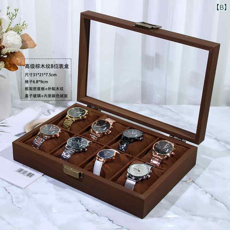 腕時計 収納ケース 木目調 透明 ディスプレイ コレクション 多本用 感 コレクションボックス 展示ケース 保管ボックス 木製 蓋付き インテリア ギフト 観賞用