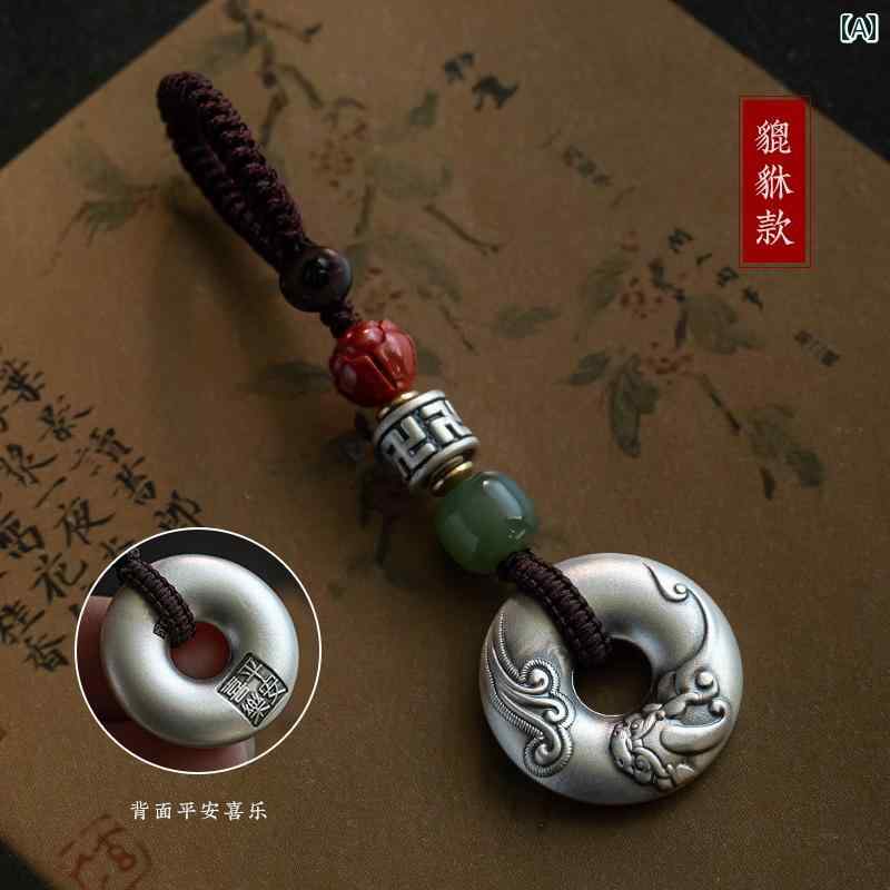 キーホルダー 純銀 安全 バックル エナメル ペンダント メンズ レディース エスニック 小物 シルバー(4)