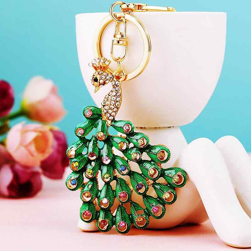 キーホルダー 孔雀 クジャク カラフル メタル かわいい メンズ レディース バッグ キーチェーン リング ビジネス ギフト グリーン ブルー レッド(4.0)