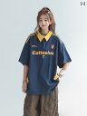 「 CHANT 2 nd」 レトロ ポロシャツ 半袖 レディース Tシャツ 夏 コント ラスト カラーステッチ レター プリント ゆったり 半袖