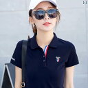レディース用 スポーツ Tシャツ 2025年 夏 大きいサイズ 半袖 Tシャツ トップス ストレート ショルダー 綿 ブラック ポロシャツ|詳細画像