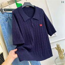 大きいサイズ 300 斤 ラブ 刺繍 ポロ カラー 半袖 ニット セーター レディース 夏 MM トップ