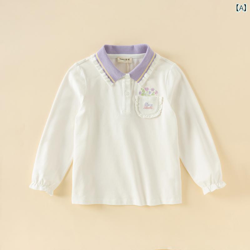 David Bella ガールズ 長袖 Tシャツ 2025 子供用 春 ポロシャツ ガールズ ビッグ サイズ 子供用新 白 ..