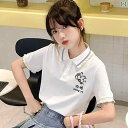 中学生 女子 ポロシャツ 半袖 学生 夏 女子 ショルダー Tシャツ トップス|詳細画像