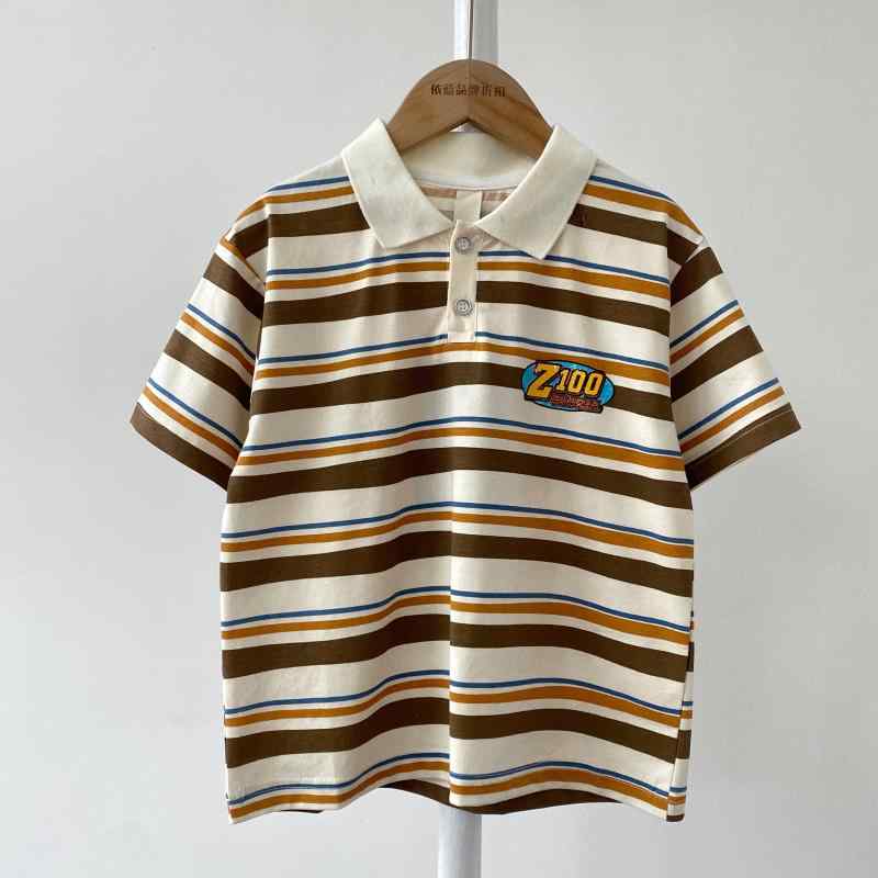 ポロシャツ キッズ 半袖 男の子 子供服 トップス カジュアル ボーダー ファッション 春夏 ブラウン グリーン