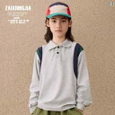 ポロシャツ キッズ 長袖 男の子 子供服 ZAIXONGJIA◆ ライト グレーの コント ラスト ショルダー 長袖 ポロシャツ 子供用 トップス シャツ ゆったり、 快適で 通 気性に 優れています