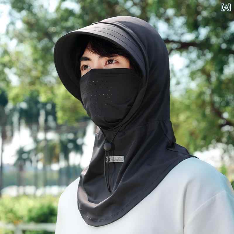 サンバイザー メンズ 夏 UVカット マスク フェイスカバー 帽子一体型 キャップ フルフェイス ネックガード 接触冷感 吸汗速乾 紫外線対策 サイクリング バイク 運転用 アウトドア 日焼け防止 ブラック カーキ グレー