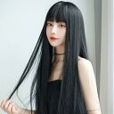 ウィッグ レディース ロングストレート フルバングス パッツン前髪 耐熱ファイバー 自然な艶感 デイリー使い 高品質 ブラック ダークブラウン ライトブラウン フルウィッグ