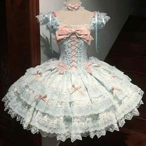 ワンピース ロリータ スウィート リボン スクエアネック プリンセスドレス 若見え 着痩せ フリル袖 ノースリーブ パフスカート 切り替え ワンピース ロリータ スウィート リボン スクエアネック プリンセスドレス 若見え 着痩せ フリル袖 ノースリーブ パフスカート 切り替え