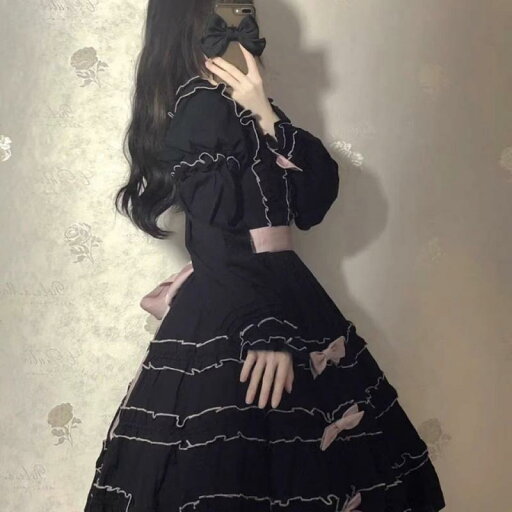ワンピース レディース ロリータ プリンセス風 長袖 スウィート リボン ボリュームスカート 秋冬 クラシカル レトロ コットン素材 デート お呼ばれ オケージョン アプリコット ブラック ロング丈 ワンピース レディース ロリータ プリンセス風 長袖 スウィート リボン ボリュームスカート 秋冬 クラシカル レトロ コットン素材 デート お呼ばれ オケージョン アプリコット ブラック ロング丈