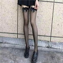 ニーハイソックス レディース 女の子 ブラック リボン 薄手 JKスタイル ロリータ かわいい セクシー 綿 再生繊維 超薄手 オーバーニー サイハイ 無地 透...
