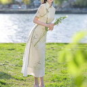 旗袍 レディース 若年層向け 改良デザイン 新チャイナスタイル お茶会 普段着 デイリーユース 夏用 ポリエステル 伸縮性 スタンドカラー 半袖 ミドル丈 レト...
