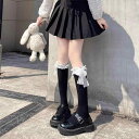 ソックス 靴下 レディース 女性用 レース フリル リボン 蝶結び JK ロリータ かわいい 日系 編み上げ ミドル丈 クルー丈 ロング丈 ニーハイソックス 綿...