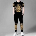 半袖Tシャツ メンズ 男性用 セットアップ 上下セット カジュアル トレンド 着回し スタイリッシュ クール ポリエステル 9分丈 クロップドパンツ 普段着 リラックスウェア
