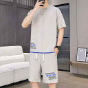 セットアップ メンズ 男性用 半袖 Tシャツ トップス ショートパンツ ハーフパンツ 五分丈パンツ 夏用 カジュアル スポーツ 運動 普段使い 部屋着 リラックスウェア 綿混 ストレッチ 伸縮性 快適 薄手 トレンド おしゃれ 2点セット クール