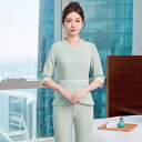 ユニフォーム レディース 美容師 エステティシャン 施術着 美容サロン マッサージ SPA フットケア 制服 セットアップ 高級感 七分袖 ポリエステル エレガ...