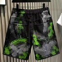 デニムパンツ メンズ 大きいサイズ ゆったり ルーズ ストリート グラフィティ ハーフパンツ 五分丈 夏用 ウォッシュ加工 カジュアル ショートパンツ ホワイト...