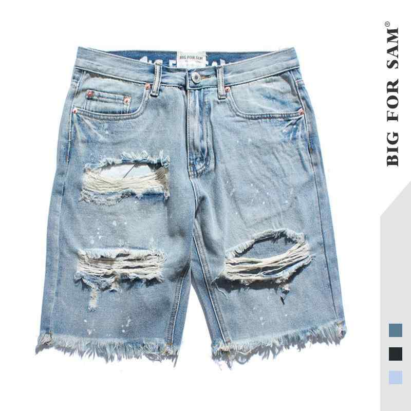 デニムパンツ メンズ ショートパンツ ストリートファッション ウォッシュ加工 ダメージ加工 クラッシュ ハーフパンツ 男性用 コットン100% ストレートシルエット 大きいサイズ カジュアル 普段使い ライトブルー ブラック