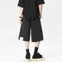 デニムショートパンツ メンズ 裏返し風 ストレート アメリカンレトロ ストリート ウォッシュ加工 ヴィンテージ加工 綿 コットン 再生繊維 ポリエステル混紡 ノンストレッチ ミドルウエスト 七分丈 レトロブルー ビンテージブラック