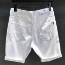 デニム ショートパンツ メンズ 白 ダメージ加工 ハーフパンツ 夏 薄手 軽量 ストレッチ ストレートシルエット カジュアル ファッション 大きいサイズ