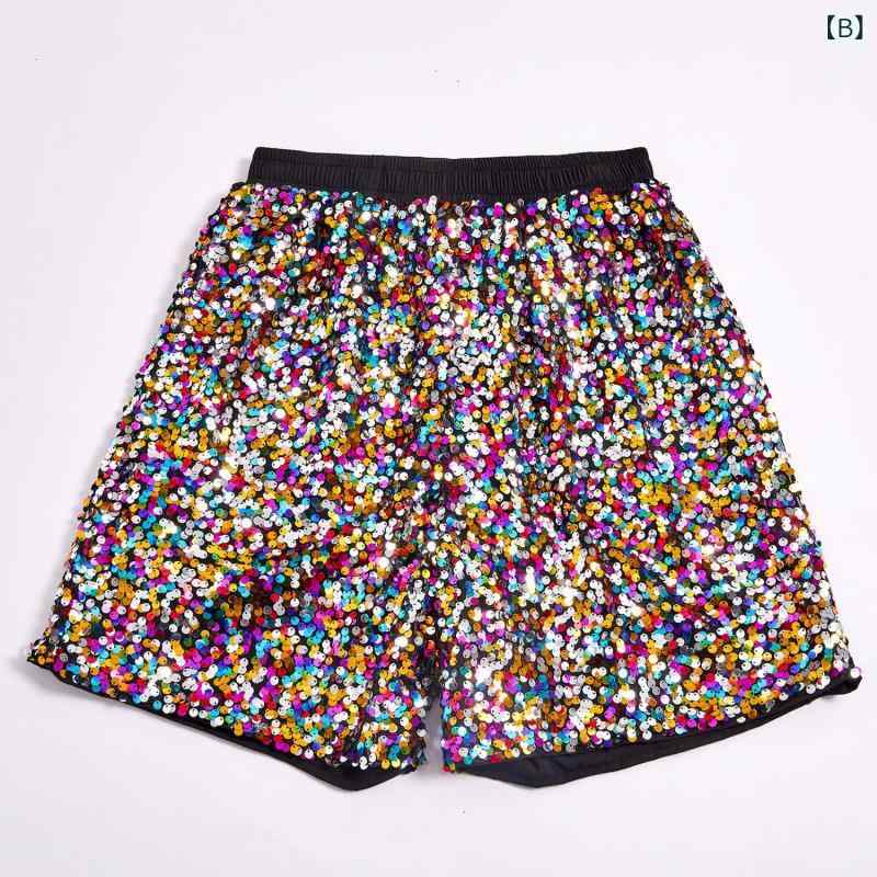 ショートパンツ メンズ スパンコール キラキラ 多色 ルーズフィット ゆったり ストレートシルエット カジュアル ストリートファッション クール 夏用 ポリエステル 短パン