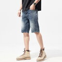 デニムショートパンツ メンズ 男性用 ブルー 青色 ゆったり リラックスフィット ワイド ストレートシルエット 綿 コットン 高級感 高ストレッチ 伸縮性 カジ...
