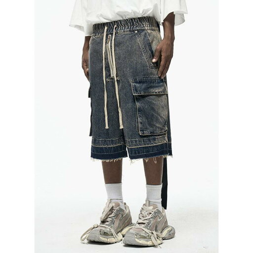 デニム ハーフパンツ メンズ ストリート系 ワーク ウォッシュ加工 切りっぱなし サイドポケット付き ジップフライ ルーズフィット ストレート デニム ハーフパンツ メンズ ストリート系 ワーク ウォッシュ加工 切りっぱなし サイドポケット付き ジップフライ ルーズフィット ストレート