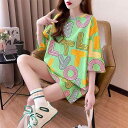Tシャツ レディース 韓国風 英字プリント 半袖 ゆったり 大きいサイズ 着痩せ チュニック丈 クルーネック プルオーバー ポリエステル 再生繊維 通勤 カジュアル オフィス 配色デザイン バイカラー グリーン レッド