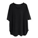 Tシャツ レディース 大きいサイズ ぽっちゃり体型向け 夏 韓国風 ゆったり リラックスフィット Vネック 半袖 チュニック丈 無地 トップス ポリエステル素材 通勤 オフィス カジュアル 普段使い ブラック ホワイト グレー